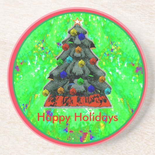 Dessous De Verre En Grès Bonnes fêtes arbre de Noël (Devant)