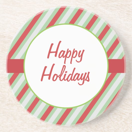 Dessous De Verre En Grès Bonnes fêtes rayures rouges, vertes et grises (Devant)