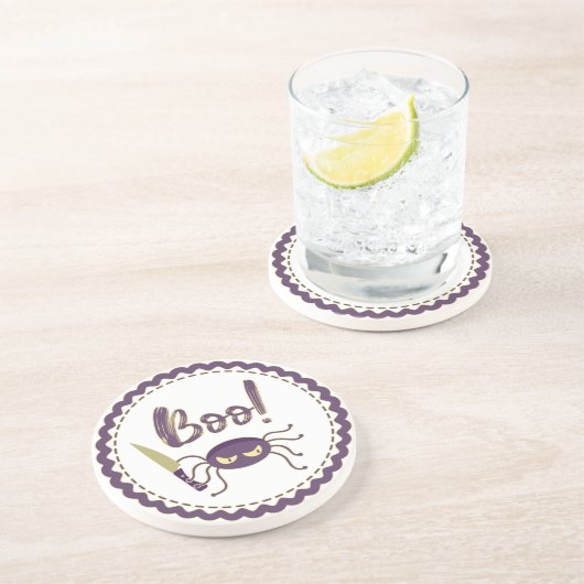 Dessous De Verre En Grès Boo drôle Halloween personnage d'araignée main (Côté)