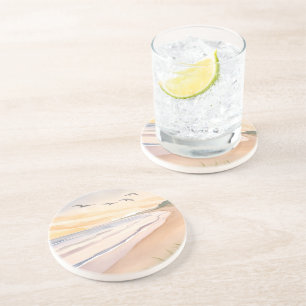 Dessous De Verre En Grès Bord de l'océan   Peinture à l'aquarelle lumineuse