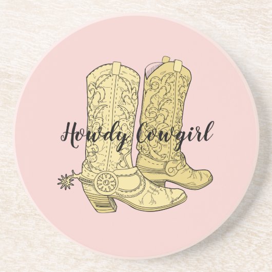 Dessous De Verre En Grès Bottes de cowgirl jaune rose (Devant)
