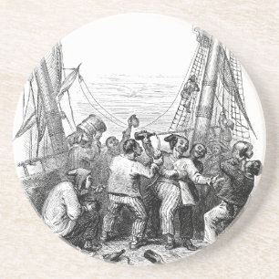 Dessous De Verre En Grès Boucanier vintage et un navire pirate naufragé