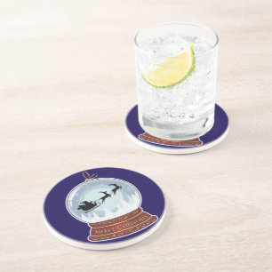 Dessous De Verre En Grès Boule à neige festive vintage avec traîneau et ren