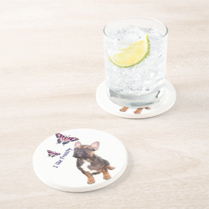 Dessous De Verre En Grès Bouledogue français Papillons jour