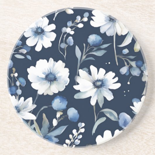 Dessous De Verre En Grès Bouquet de fleurs aquarelle élégante bleue (Devant)
