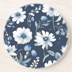 Dessous De Verre En Grès Bouquet de fleurs élégant aquarelle bleue