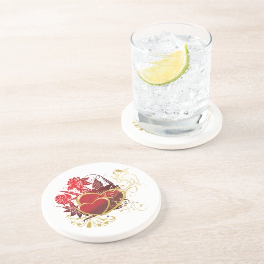 Dessous De Verre En Grès Bouquet Deux Coeurs (Côté)