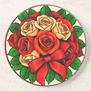 Dessous De Verre En Grès Bouquet élégant de roses rouges et blanches