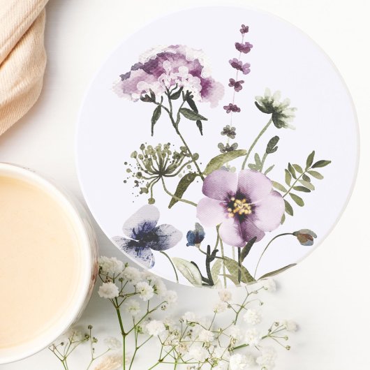 Dessous De Verre En Grès Bouquet Fleur sauvage pourpre Aquarelle Florale