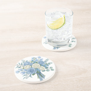 Dessous De Verre En Grès Bouquet floral bleu et blanc élégant à l'aquarelle