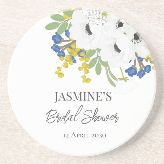 Dessous De Verre En Grès Bouquet Floral Printanier Blanc Mariage (Devant)