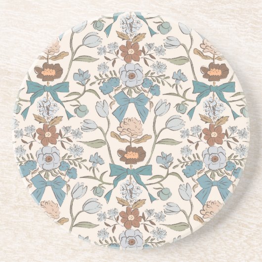 Dessous De Verre En Grès Bows rustiques et fleurs bleues (Devant)