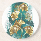 Dessous De Verre En Grès Branche avec Feuilles d'or Ginko Biloba (Devant)