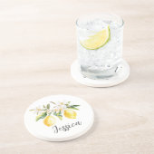 Dessous De Verre En Grès Branche d'arbre Fleurs Blanches Fruits Citron Mono (Côté)