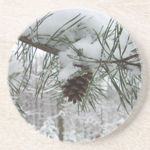 Dessous De Verre En Grès Branche des pins neigeux Photographie de la nature