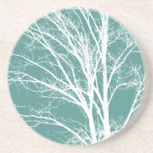 Dessous De Verre En Grès Branches d'arbre Turquoise vert blanc nu (Devant)