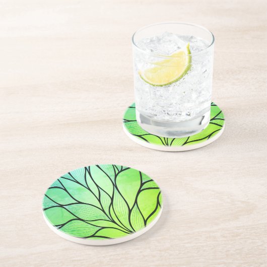 Dessous De Verre En Grès Bright Green Hues Creative Leave Motif (Côté)