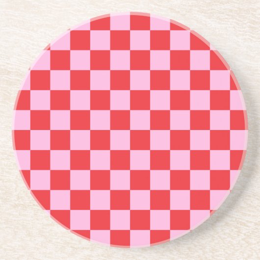 Dessous De Verre En Grès Bright Red and Light Pink Checkered (Devant)