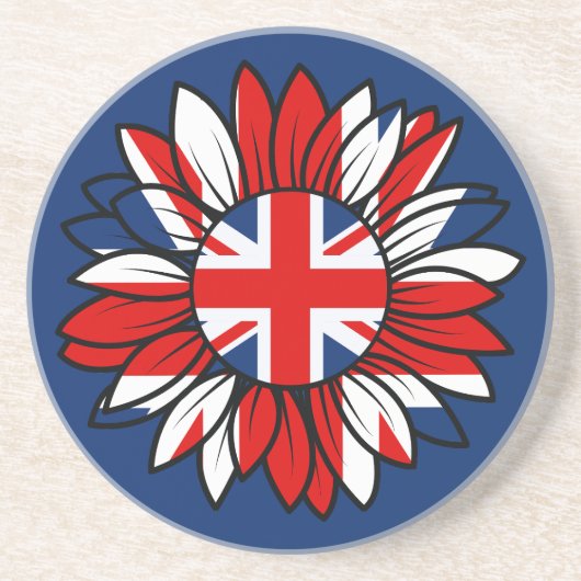 Dessous De Verre En Grès British Flag Sunflower Design Coaster  (Devant)