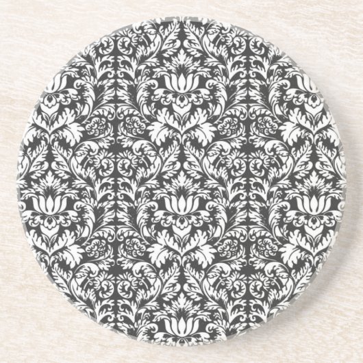 Dessous De Verre En Grès Brocard de dentelle en damas noir et blanc vintage (Devant)