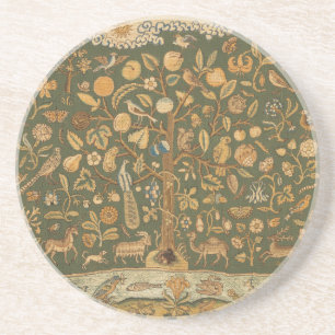 Dessous De Verre En Grès Broderie Anglaise Antique sur Canevas : Arbre de V