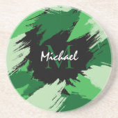 Dessous De Verre En Grès Brosse nuances de nom vert avec monogramme (Devant)