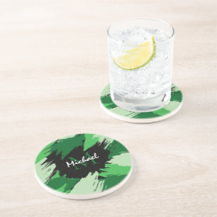 Dessous De Verre En Grès Brosse nuances de nom vert avec monogramme