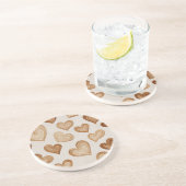 Dessous De Verre En Grès Brown Cream Hearts Stripes (Côté)