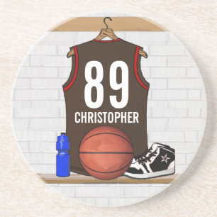 Dessous De Verre En Grès Brown personnalisé et basket-ball rouge Jersey