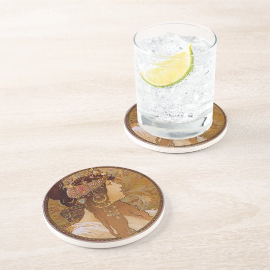 Dessous De Verre En Grès Brunette byzantine, Mucha (Côté)