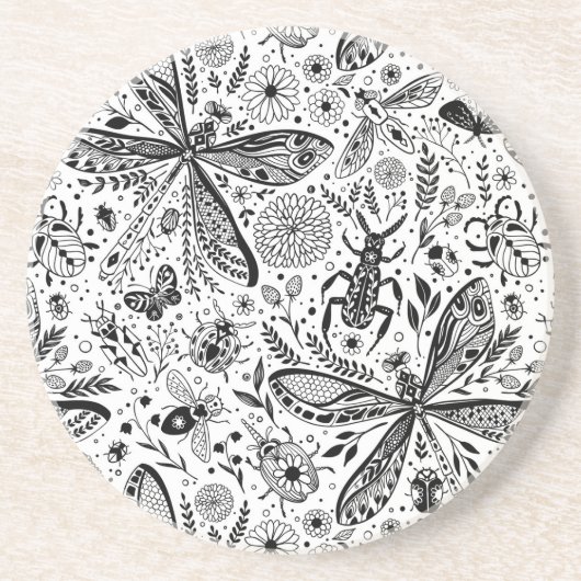 Dessous De Verre En Grès Bugs de Doodle sur bleu foncé (Devant)