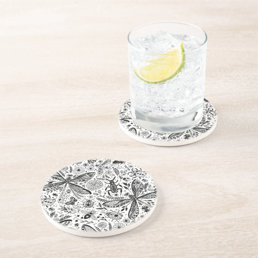 Dessous De Verre En Grès Bugs de Doodle sur bleu foncé (Côté)