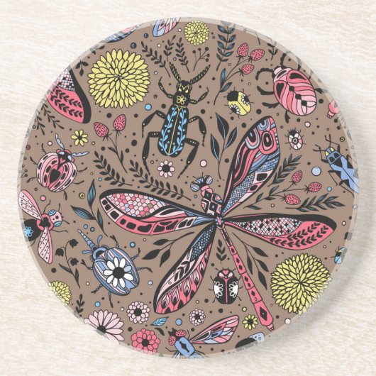 Dessous De Verre En Grès Bugs de Doodle sur mocha brown (Devant)