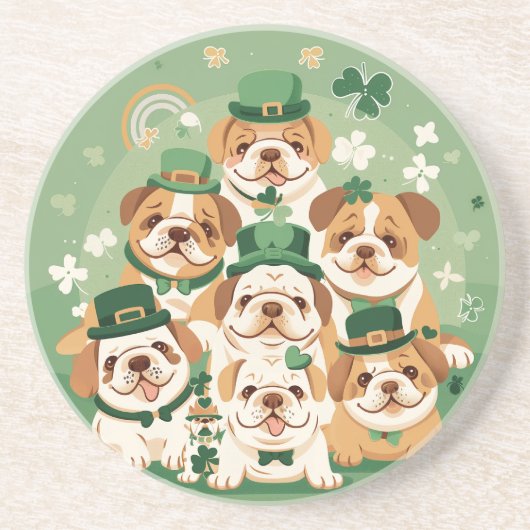 Dessous De Verre En Grès Bulldogs anglais de la Saint-Patrick (Devant)