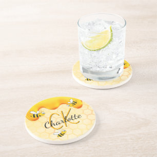 Dessous De Verre En Grès Bumble abeilles miel gouttes de miel monogramme do