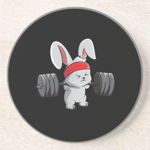 Dessous De Verre En Grès Bunny Gym Rabbit Ness Weighlifting Funny Art