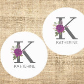 Dessous De Verre En Grès Burgundy Dahlia Floral Alphabet Letter Monogram  