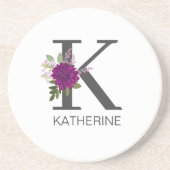 Dessous De Verre En Grès Burgundy Dahlia Floral Alphabet Letter Monogram   (Devant)