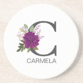 Dessous De Verre En Grès Burgundy Dahlia Floral Alphabet Letter Monogram  O (Devant)