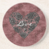 Dessous De Verre En Grès Burgundy Stripes Black Faux Lace Floral Heart (Devant)