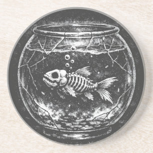 Dessous De Verre En Grès "Ça va super" - Poisson rouge squelettique par Bur