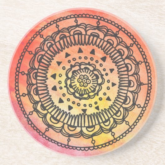 Dessous De Verre En Grès Caboteur chaud de mandala de Sun (Devant)