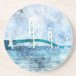 Dessous De Verre En Grès Caboteur d'aquarelle de pont de Mackinac