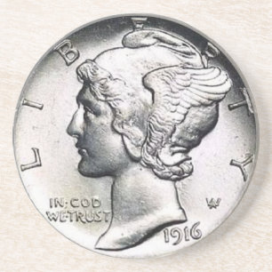 Dessous De Verre En Grès Caboteur d'argent de dixième de dollar de Mercury