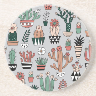 Dessous De Verre En Grès Cactus en fleurs mignons : Motif à main