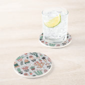 Dessous De Verre En Grès Cactus en fleurs mignons : Motif à main (Côté)