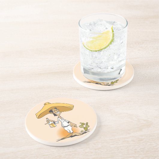 Dessous De Verre En Grès Cactus, Tequila, Sombrero Man (Côté)