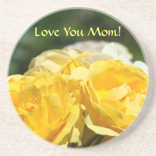 Dessous De Verre En Grès Cadeaux Maman Je T'aime ! Fleurs Roses Jaunes dess