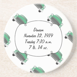 Dessous De Verre En Grès Cadeaux pour bébé garçon Sweet Green Retro Car