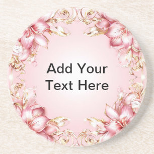 Dessous De Verre En Grès Cadre floral élégant avec motifs de lys rose